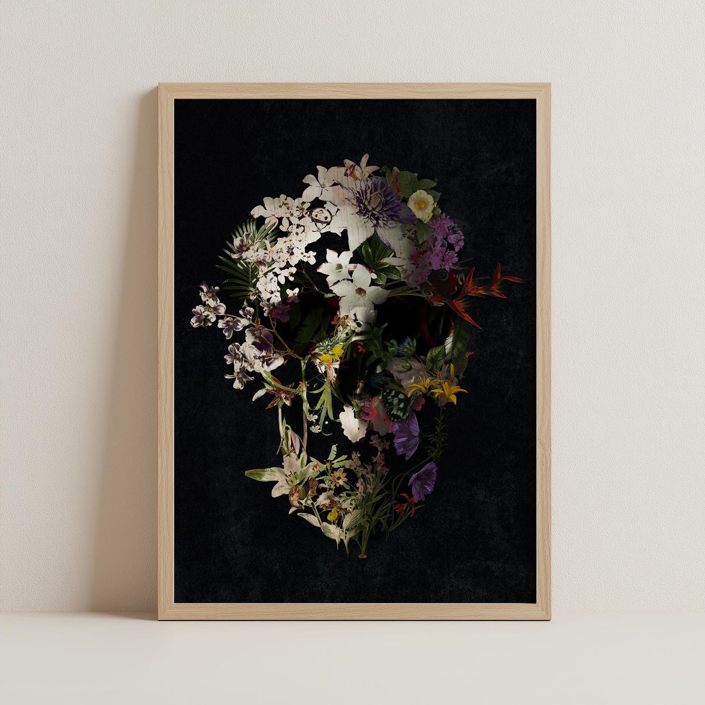 Dark Floral Skull Art, Boho Skull Decor Gift | Canvas, Paper & Framed Gift Options