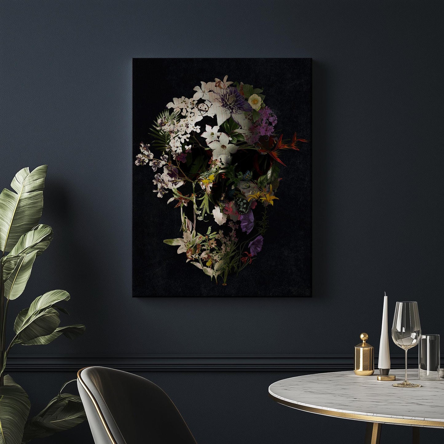 Dark Floral Skull Art, Boho Skull Decor Gift | Canvas, Paper & Framed Gift Options