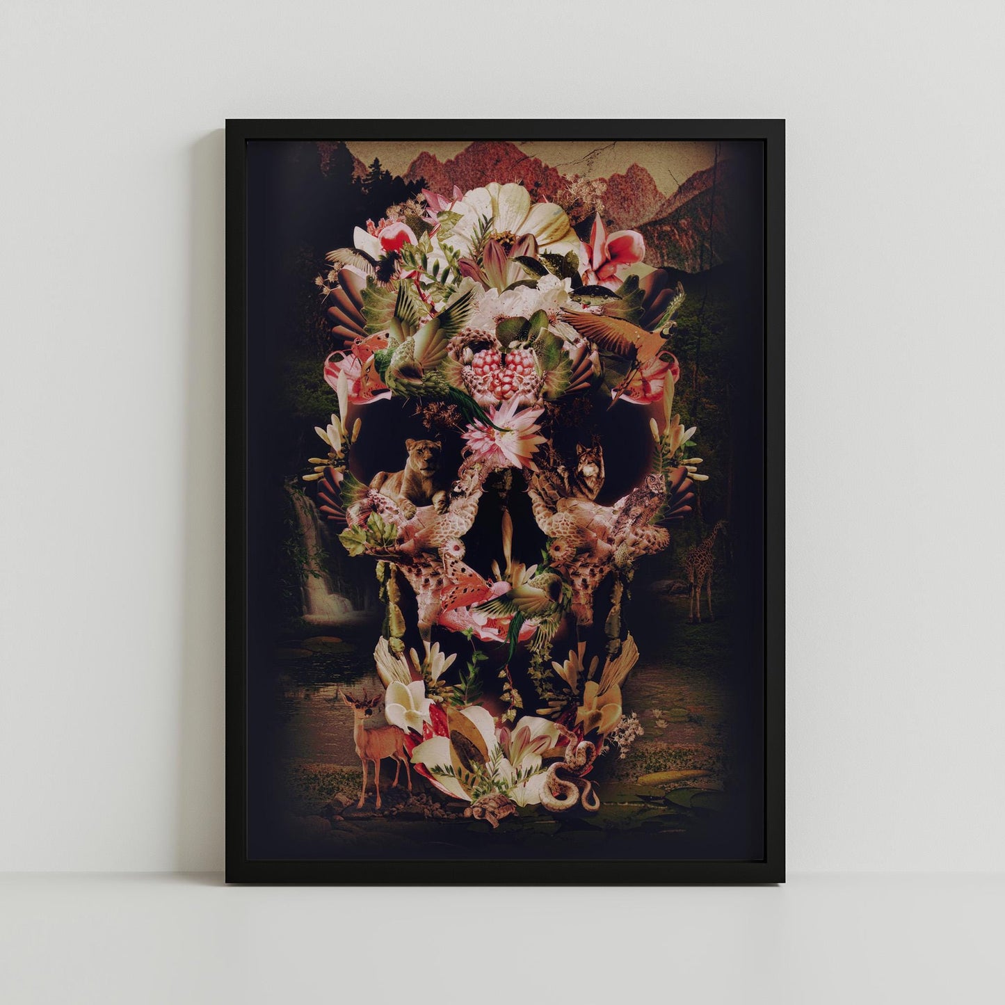 Nature Skull Art, Animal and Floral Poster, Sugar Skull Gift | Available on Canvas & Paper