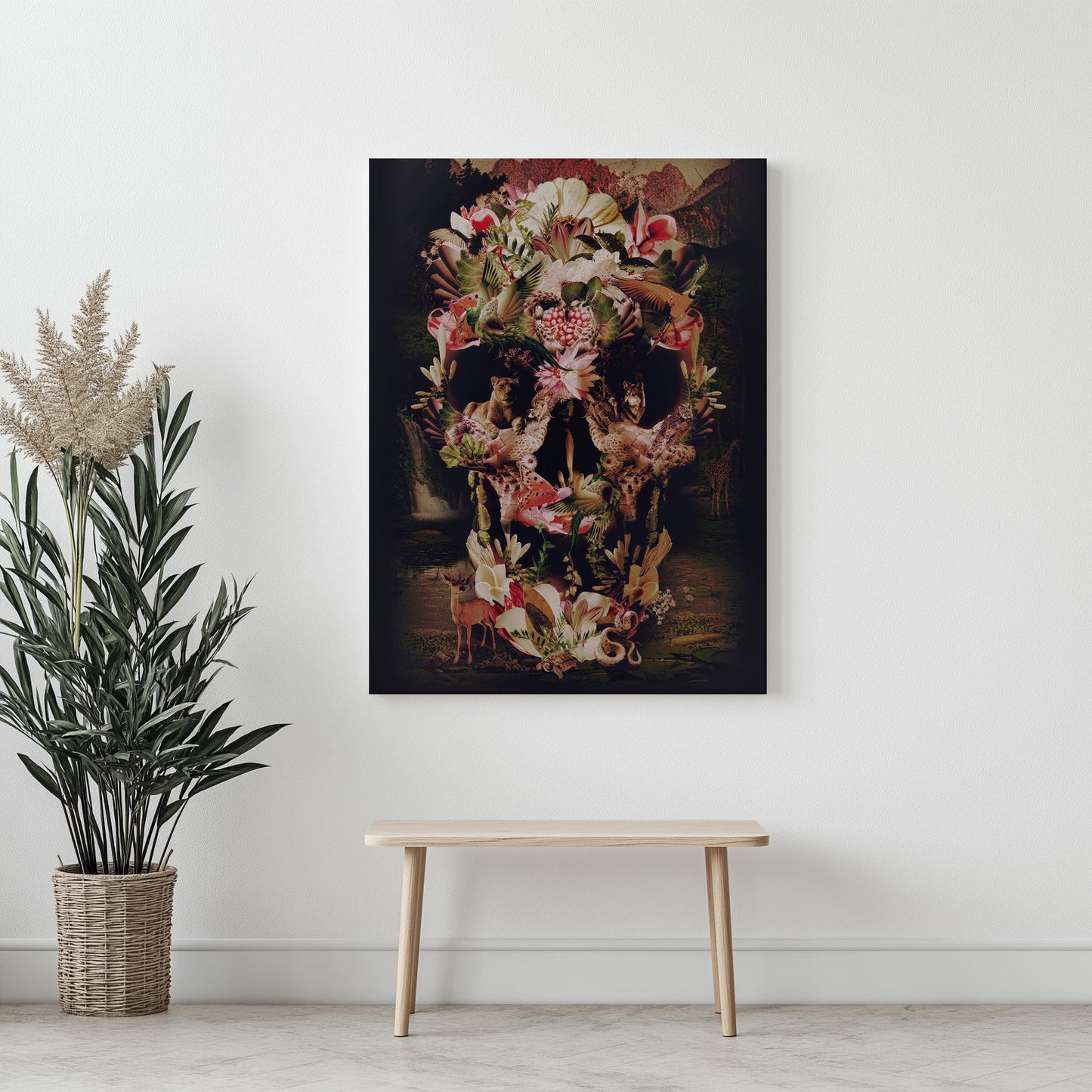 Nature Skull Art, Animal and Floral Poster, Sugar Skull Gift | Available on Canvas & Paper