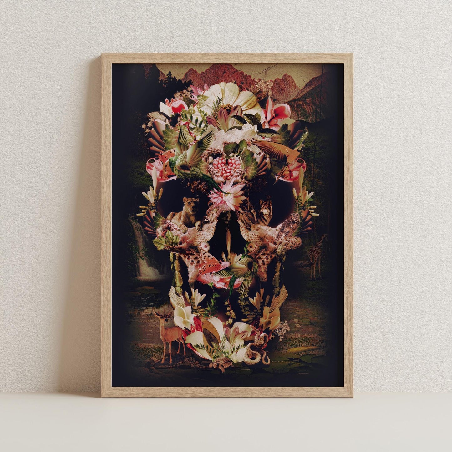 Nature Skull Art, Animal and Floral Poster, Sugar Skull Gift | Available on Canvas & Paper