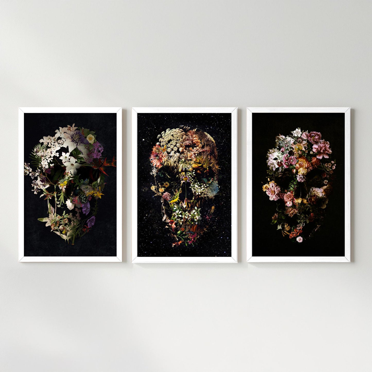 Skull Poster Set Of 3, Dark Floral Set | Canvas, Paper & Framed Gift Set Options
