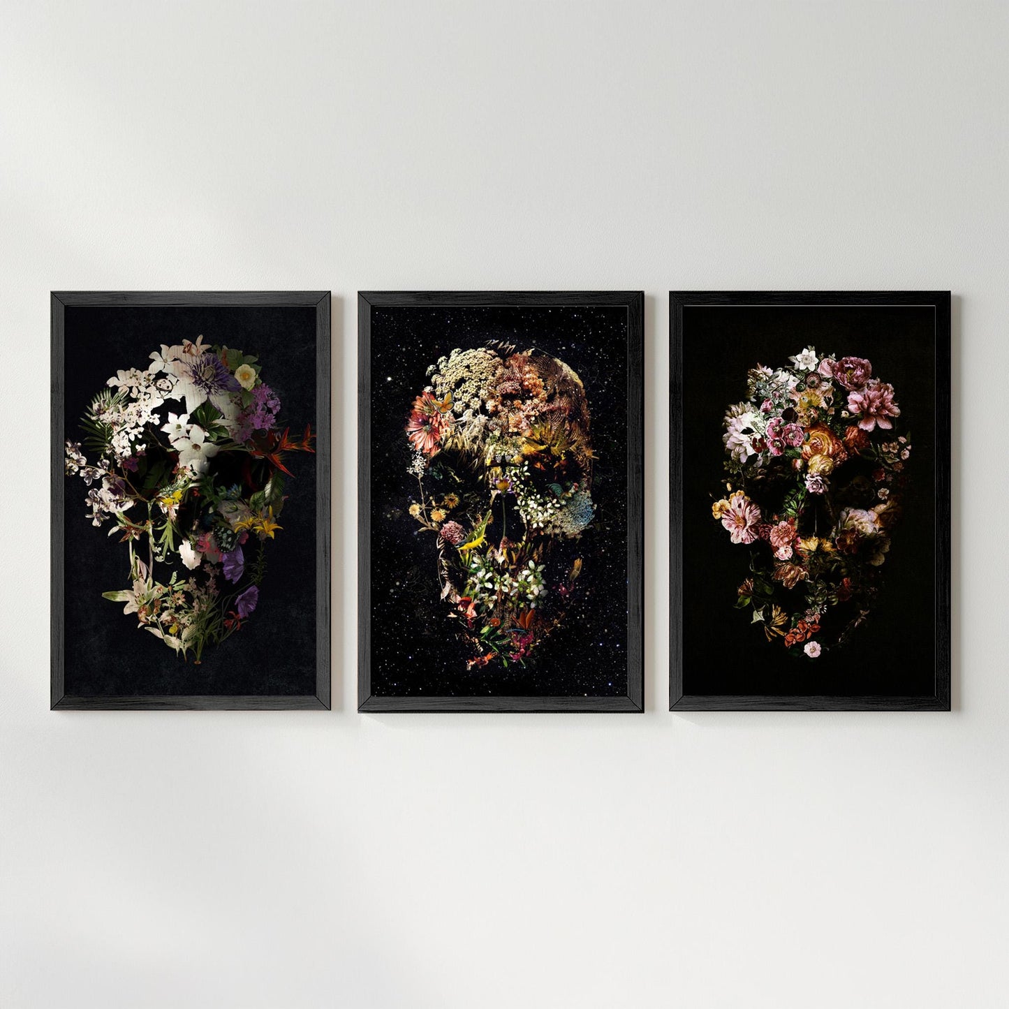 Skull Poster Set Of 3, Dark Floral Set | Canvas, Paper & Framed Gift Set Options
