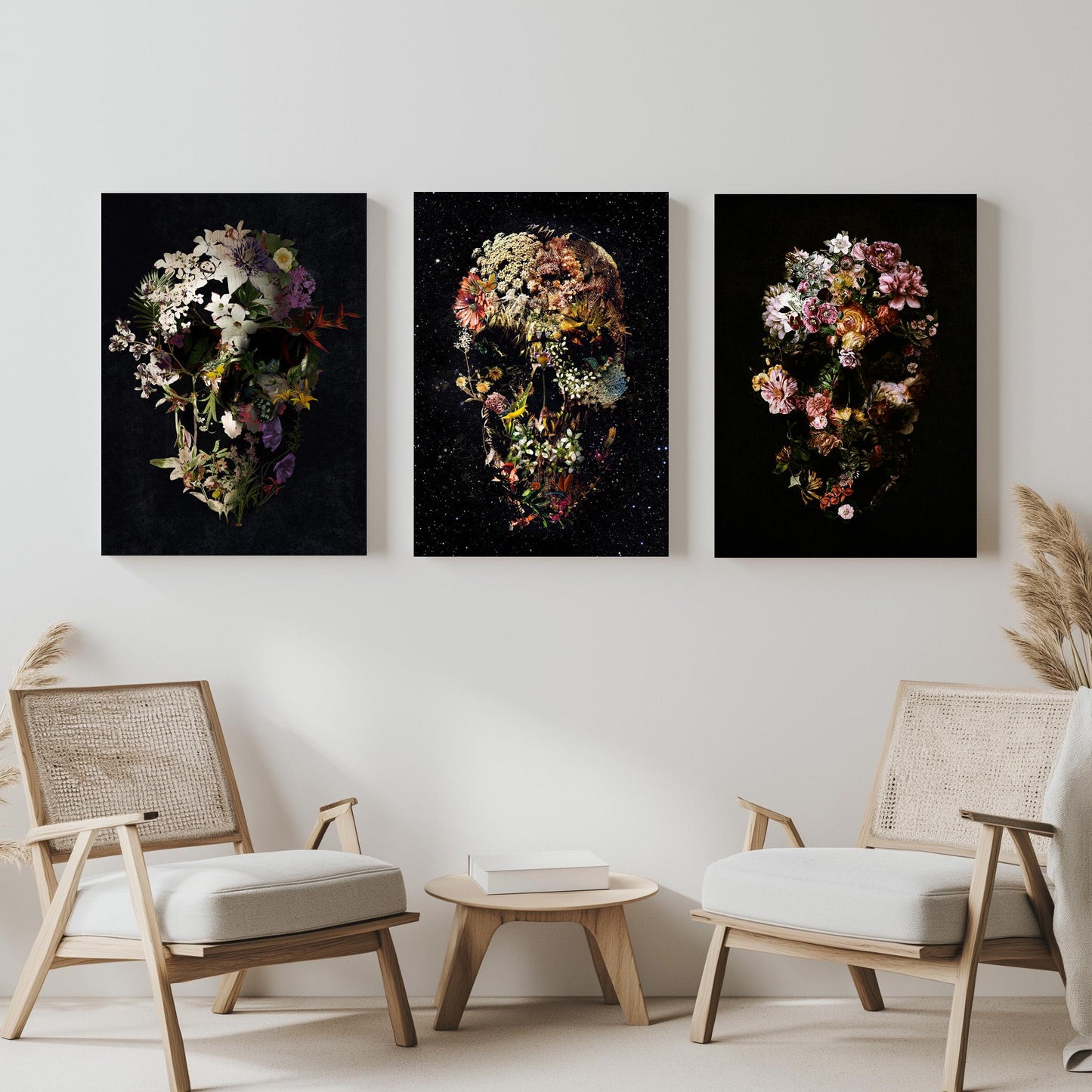 Skull Poster Set Of 3, Dark Floral Set | Canvas, Paper & Framed Gift Set Options