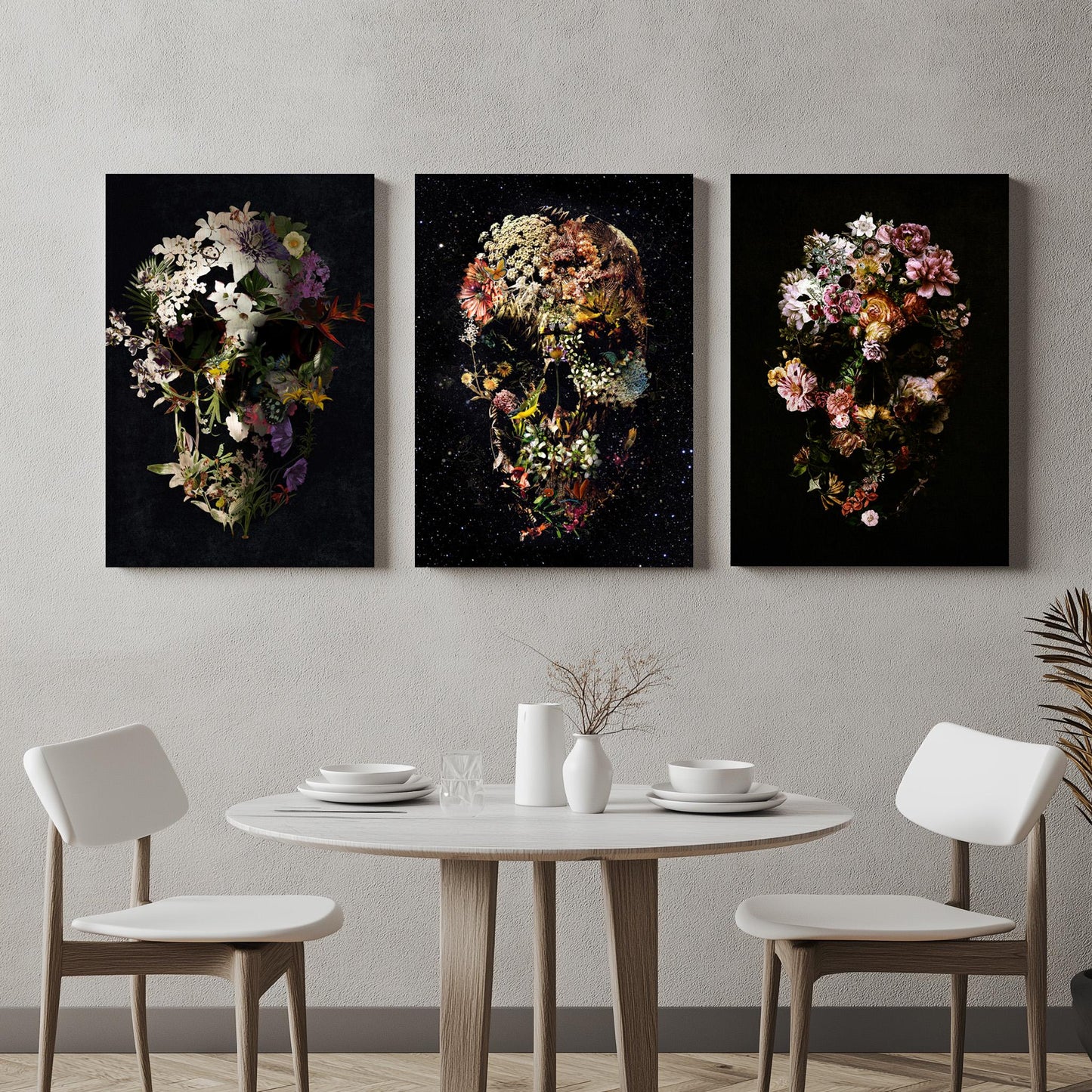 Skull Poster Set Of 3, Dark Floral Set | Canvas, Paper & Framed Gift Set Options