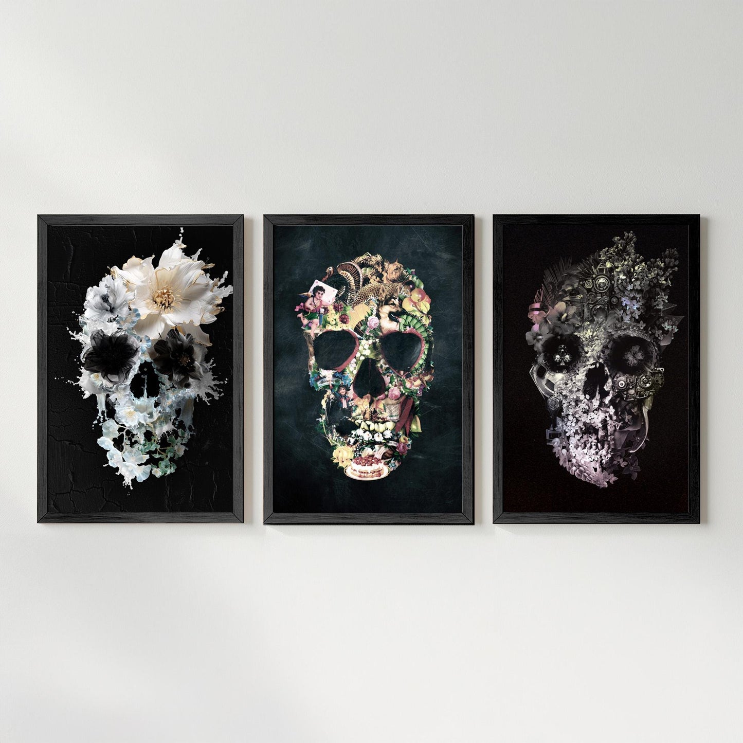 Boho Skull Set Of 3, Floral Art Poster Set | Canvas, Paper & Framed Gift Set Options
