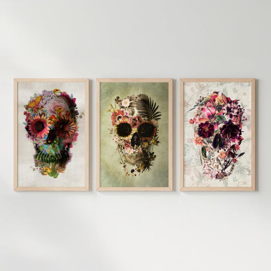 Skull Print Set, Floral Art Set | Canvas, Paper & Framed Gift Set Options