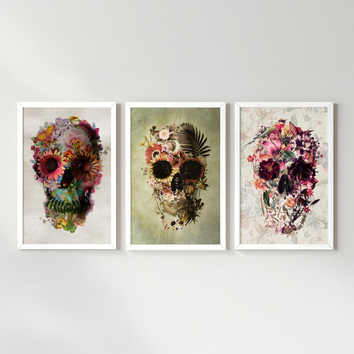 Skull Print Set, Floral Art Set | Canvas, Paper & Framed Gift Set Options