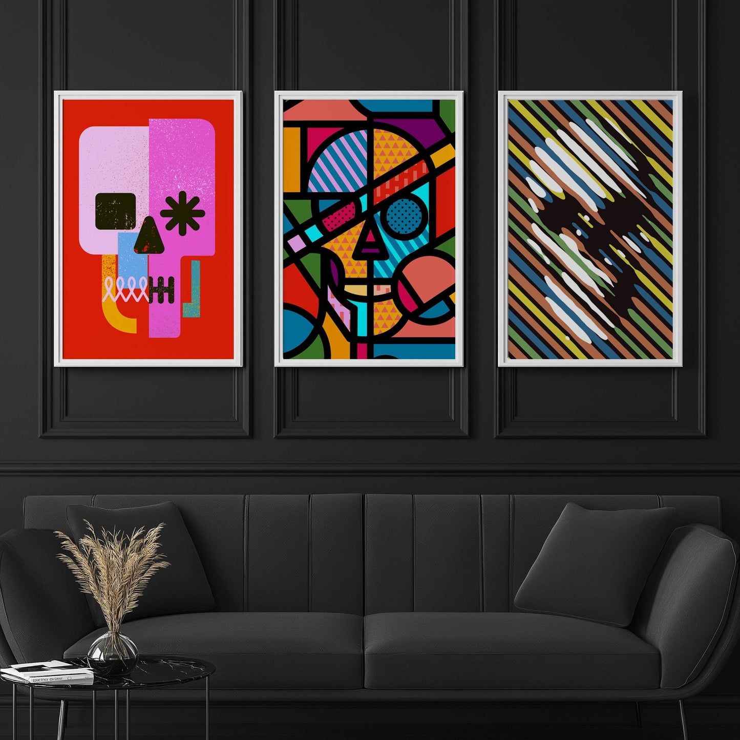 Colorful Skull Art Set, Modern Art Set | Canvas, Paper & Framed Gift Set Options