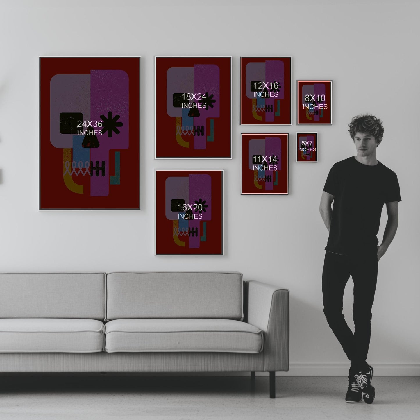 Colorful Skull Art Set, Modern Art Set | Canvas, Paper & Framed Gift Set Options