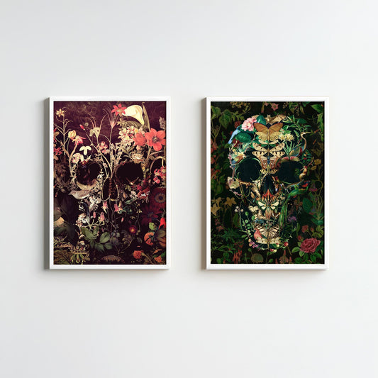 2 Piece Skull Art Set, Boho Art Set | Canvas, Paper & Framed Gift Set Options