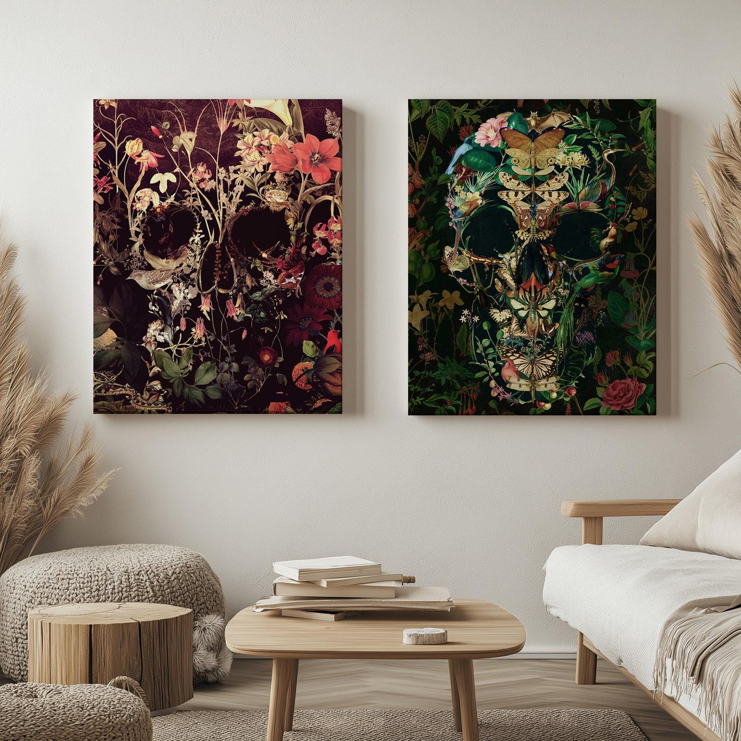 2 Piece Skull Art Set, Boho Art Set | Canvas, Paper & Framed Gift Set Options