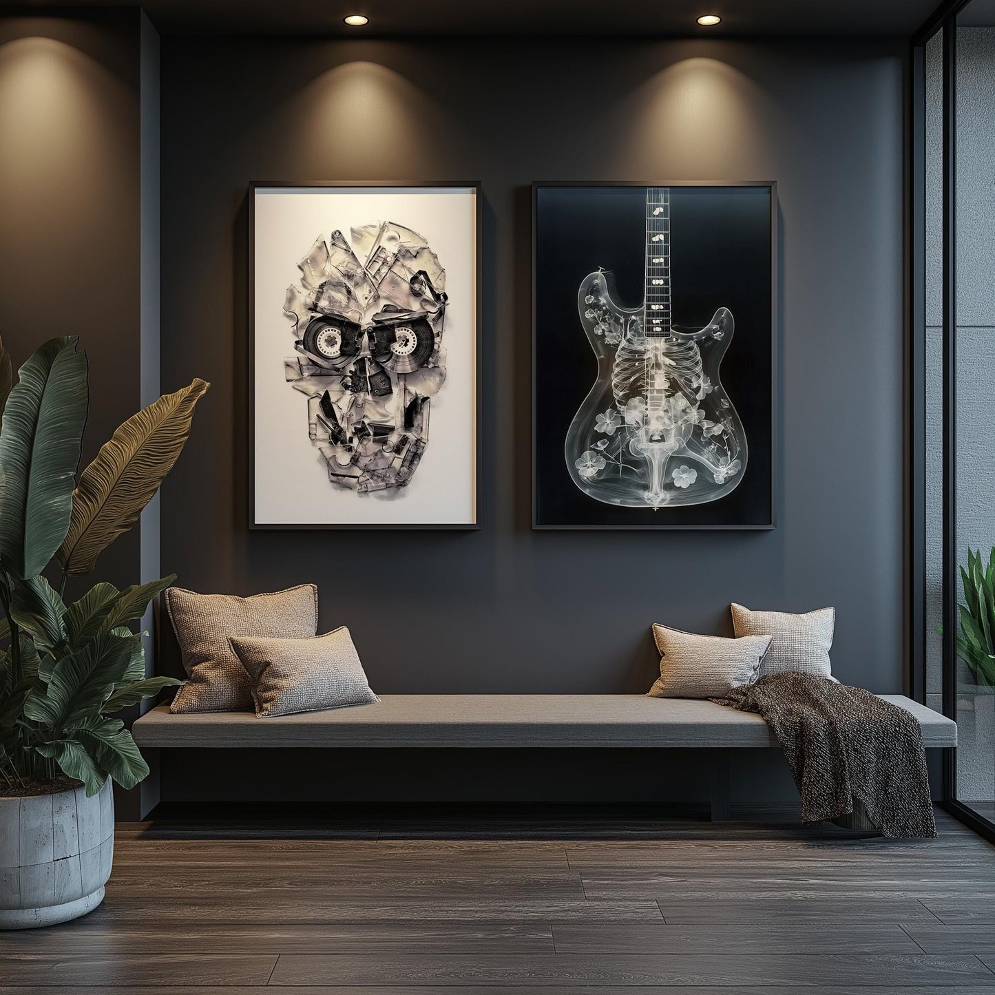 Music-Inspired Skull & Guitar Art Prints - Canvas, Framed, and Poster Options