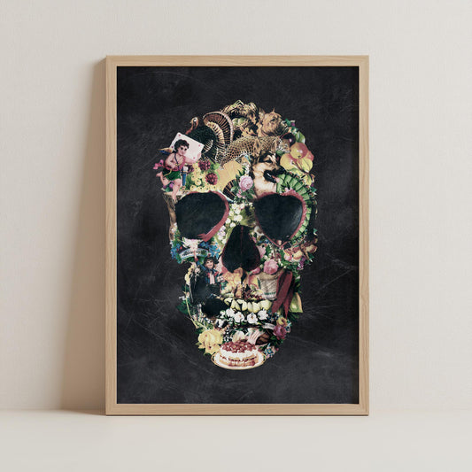 Vintage-Inspired Skull Collage Art - Unique Skull Gift As Canvas & Poster Art Print