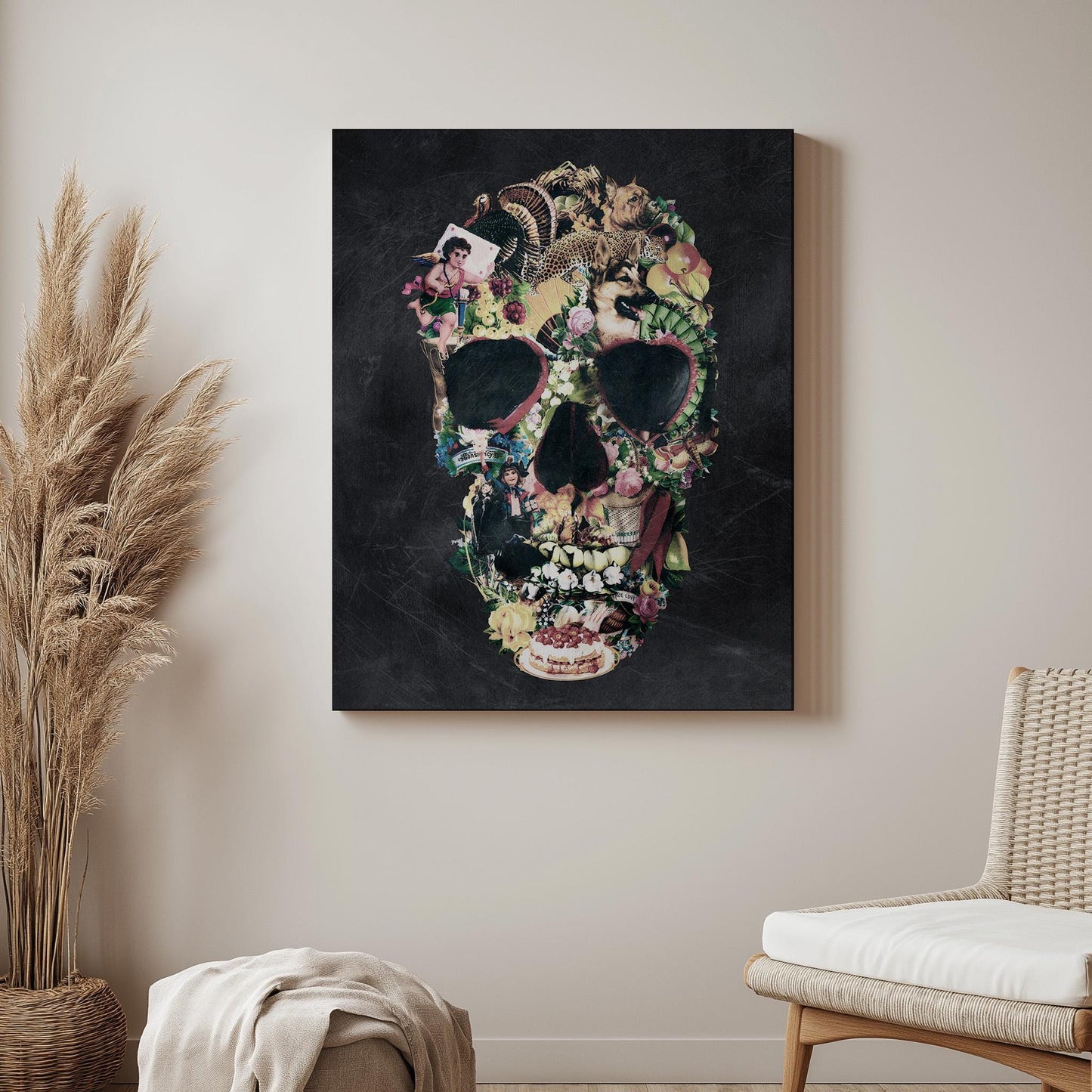 Vintage-Inspired Skull Collage Art - Unique Skull Gift As Canvas & Poster Art Print