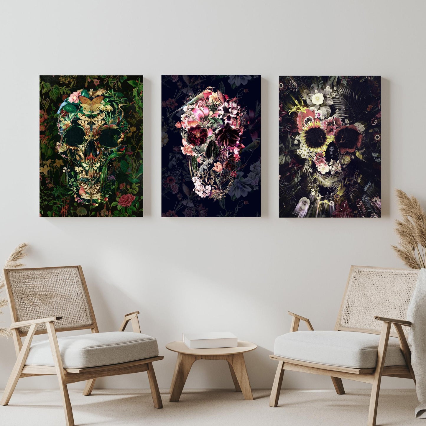 Floral Art Set, Boho Skull Set Of 3 | Canvas, Paper & Framed Gift Set Options