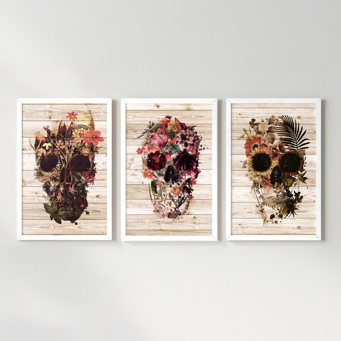 Boho Art Print Set, Floral Skull Art | Canvas, Paper & Framed Gift Set Options