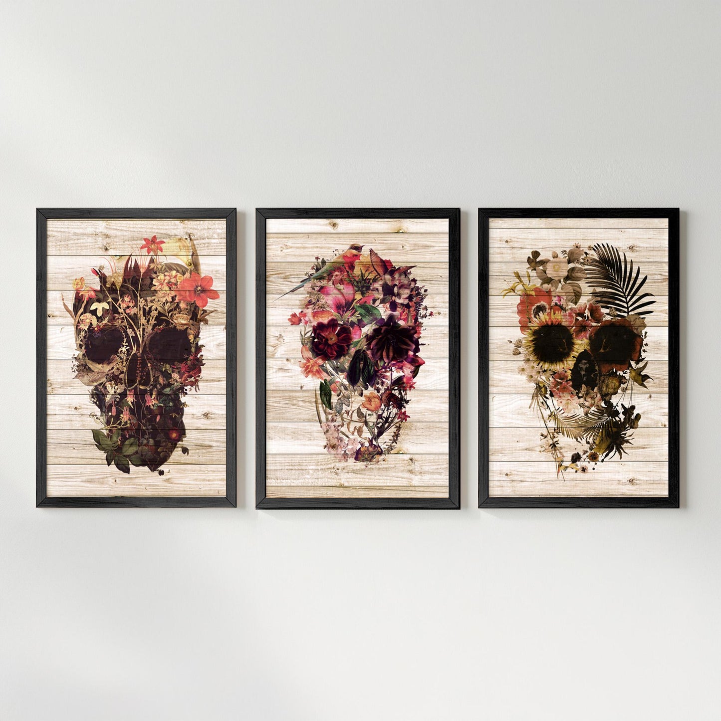 Boho Art Print Set, Floral Skull Art | Canvas, Paper & Framed Gift Set Options