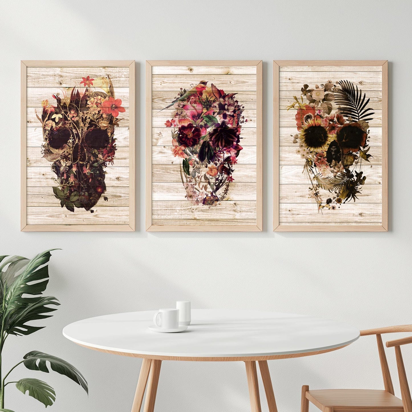 Boho Art Print Set, Floral Skull Art | Canvas, Paper & Framed Gift Set Options