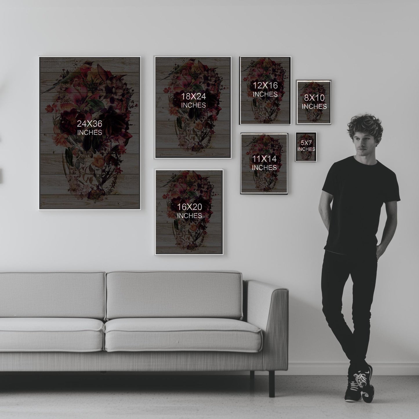 Boho Art Print Set, Floral Skull Art | Canvas, Paper & Framed Gift Set Options