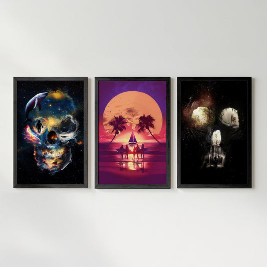 Skull Illusion Set, 3 Piece Art Set | Canvas, Paper & Framed Gift Set Options