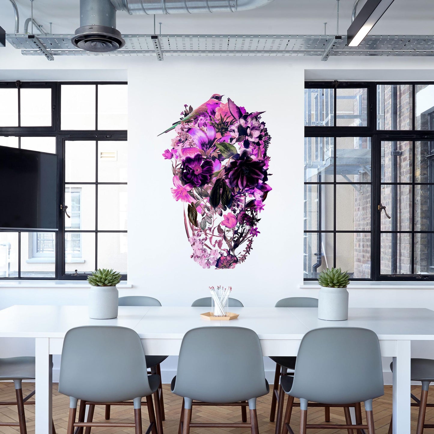 Large Floral Skull Wall Decal | Lavender Tone Art Sticker