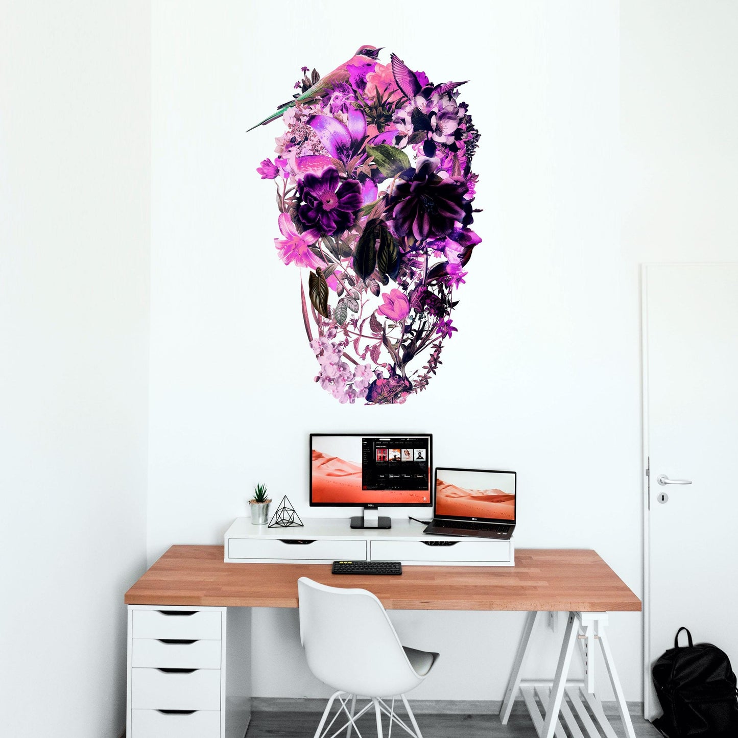 Large Floral Skull Wall Decal | Lavender Tone Art Sticker