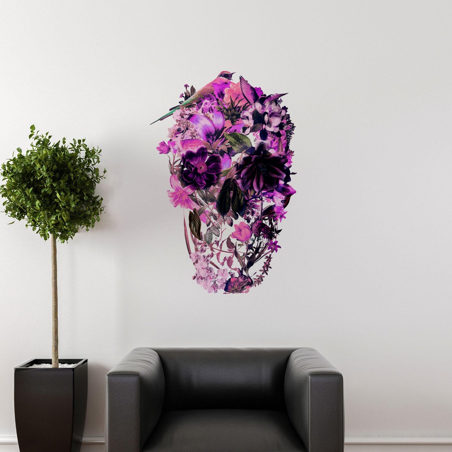 Large Floral Skull Wall Decal | Lavender Tone Art Sticker