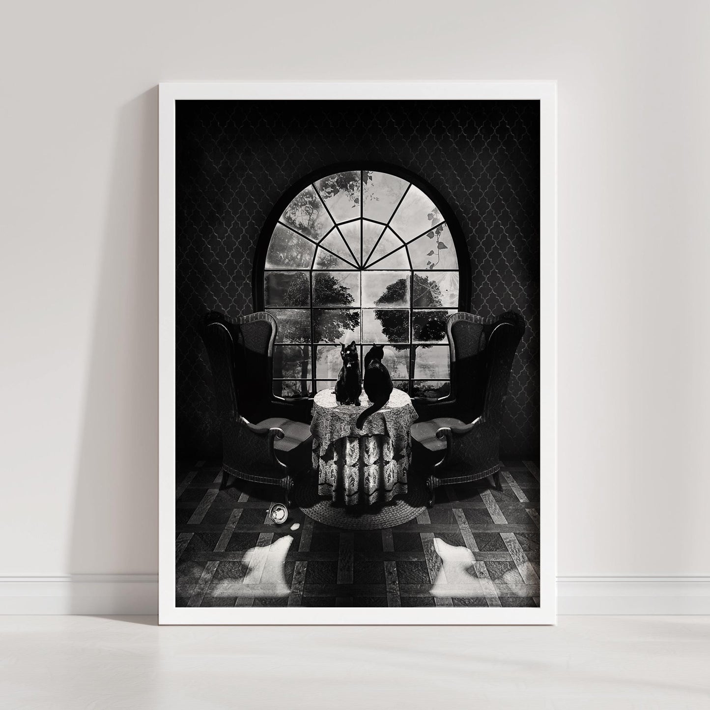 Gothic Room Skull Art with Cats | Canvas & Framed Options