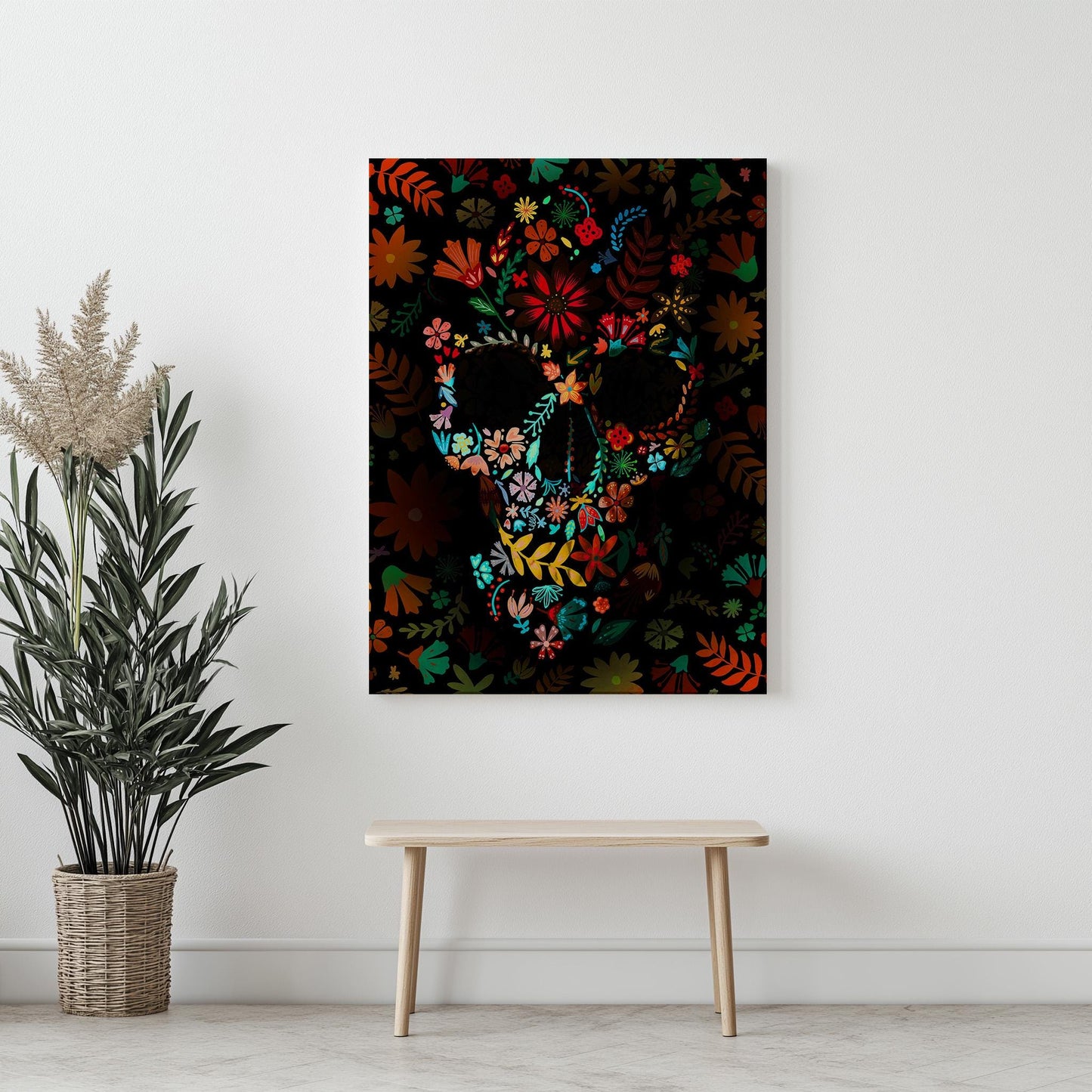 Botanical Skull Illusion Art Print - Unique Floral Composition