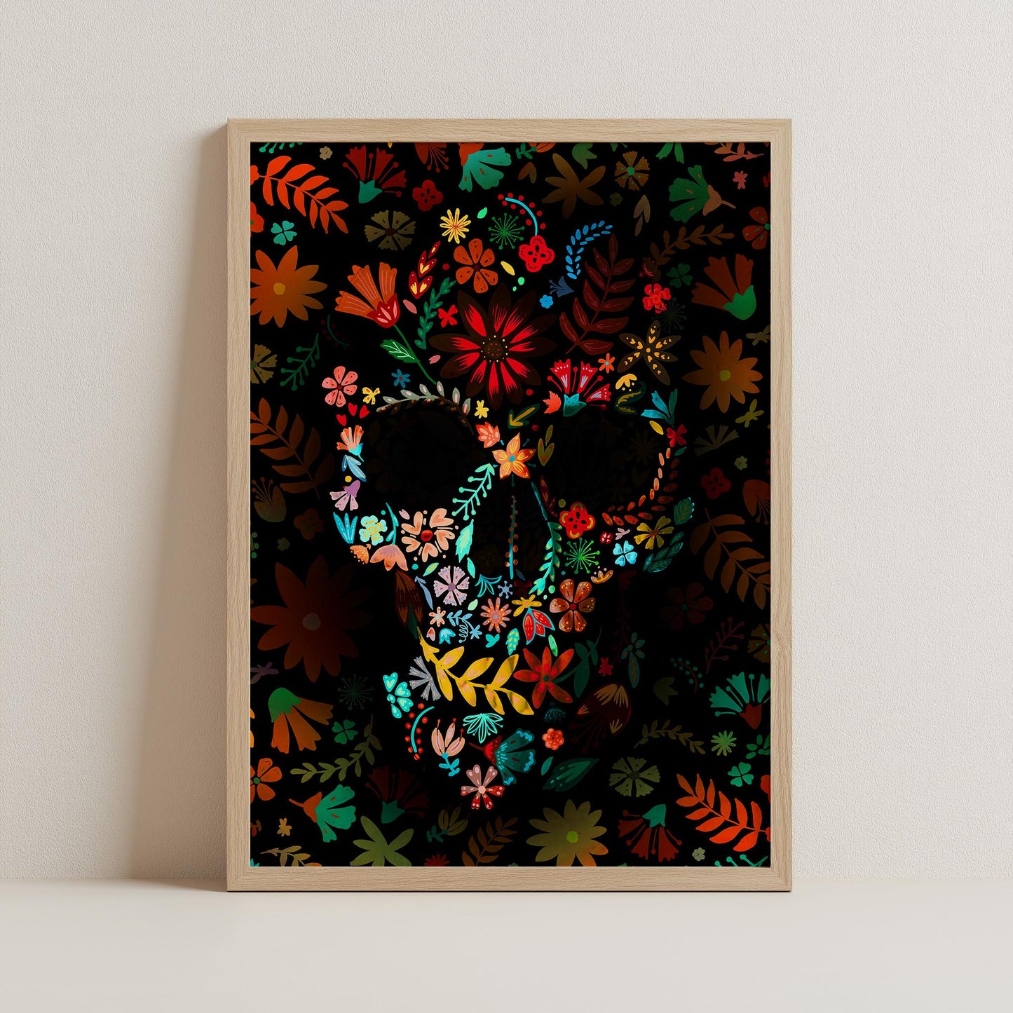 Botanical Skull Illusion Art Print - Unique Floral Composition
