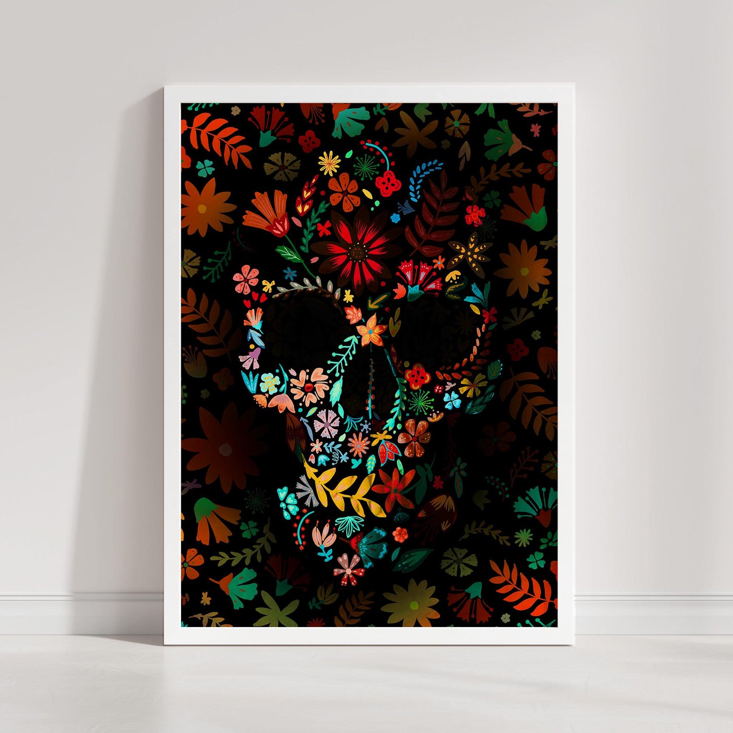 Botanical Skull Illusion Art Print - Unique Floral Composition