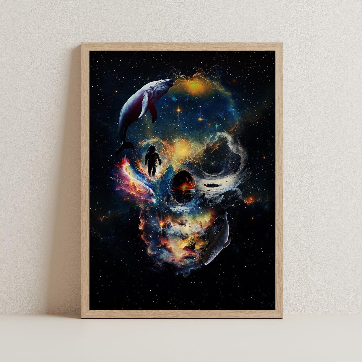 Galaxy Skull Illustration | Space-Themed Art on Canvas & Framed Options