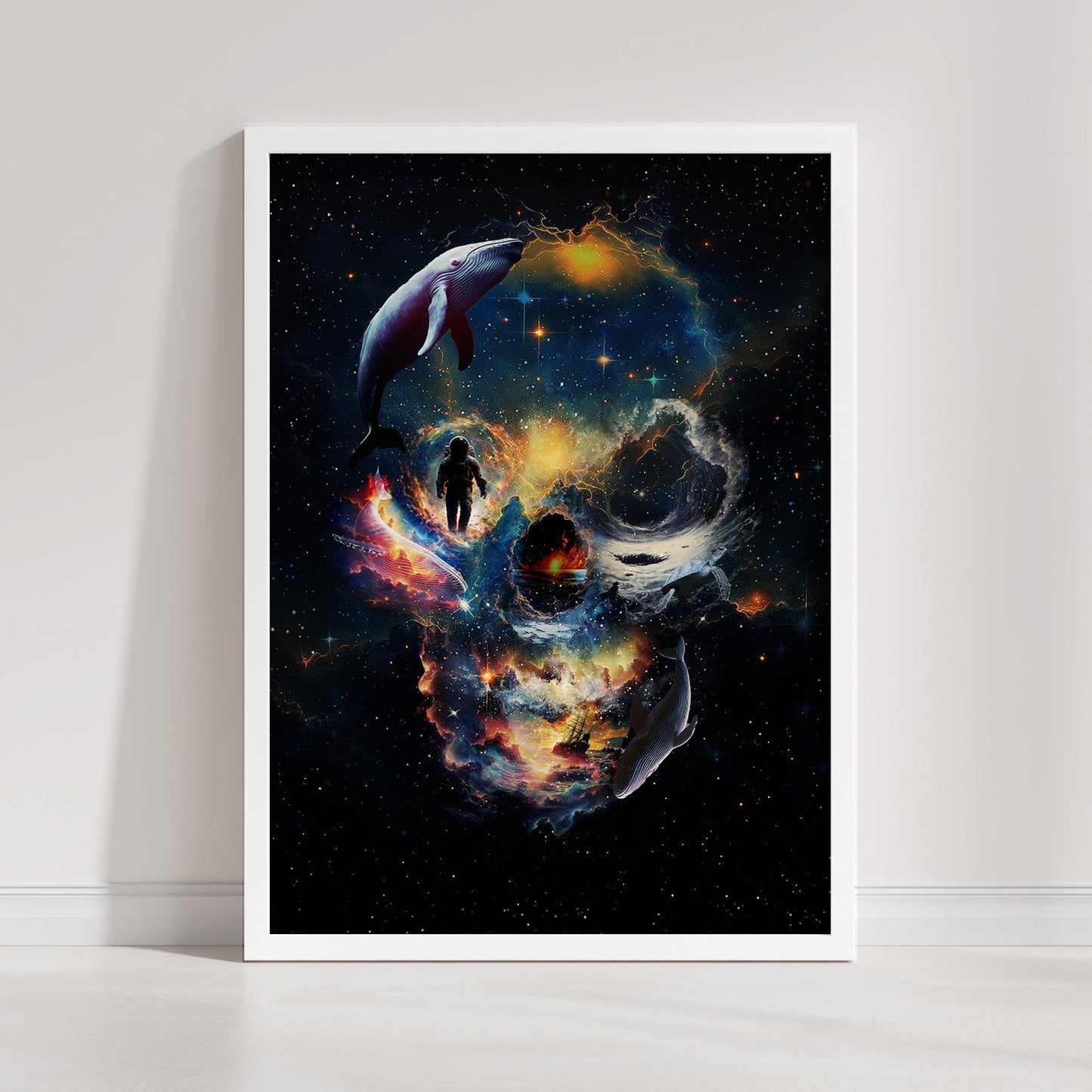 Galaxy Skull Illustration | Space-Themed Art on Canvas & Framed Options