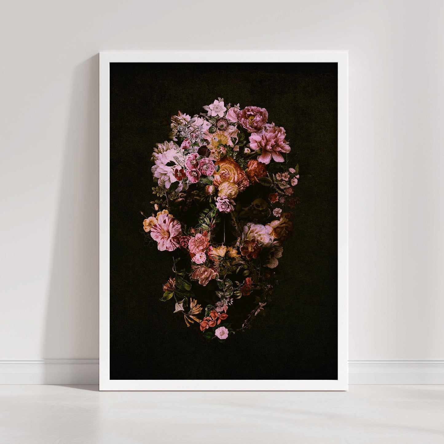Dark Floral Skull Art, Boho Skull Home Decor | Canvas, Paper & Framed Options