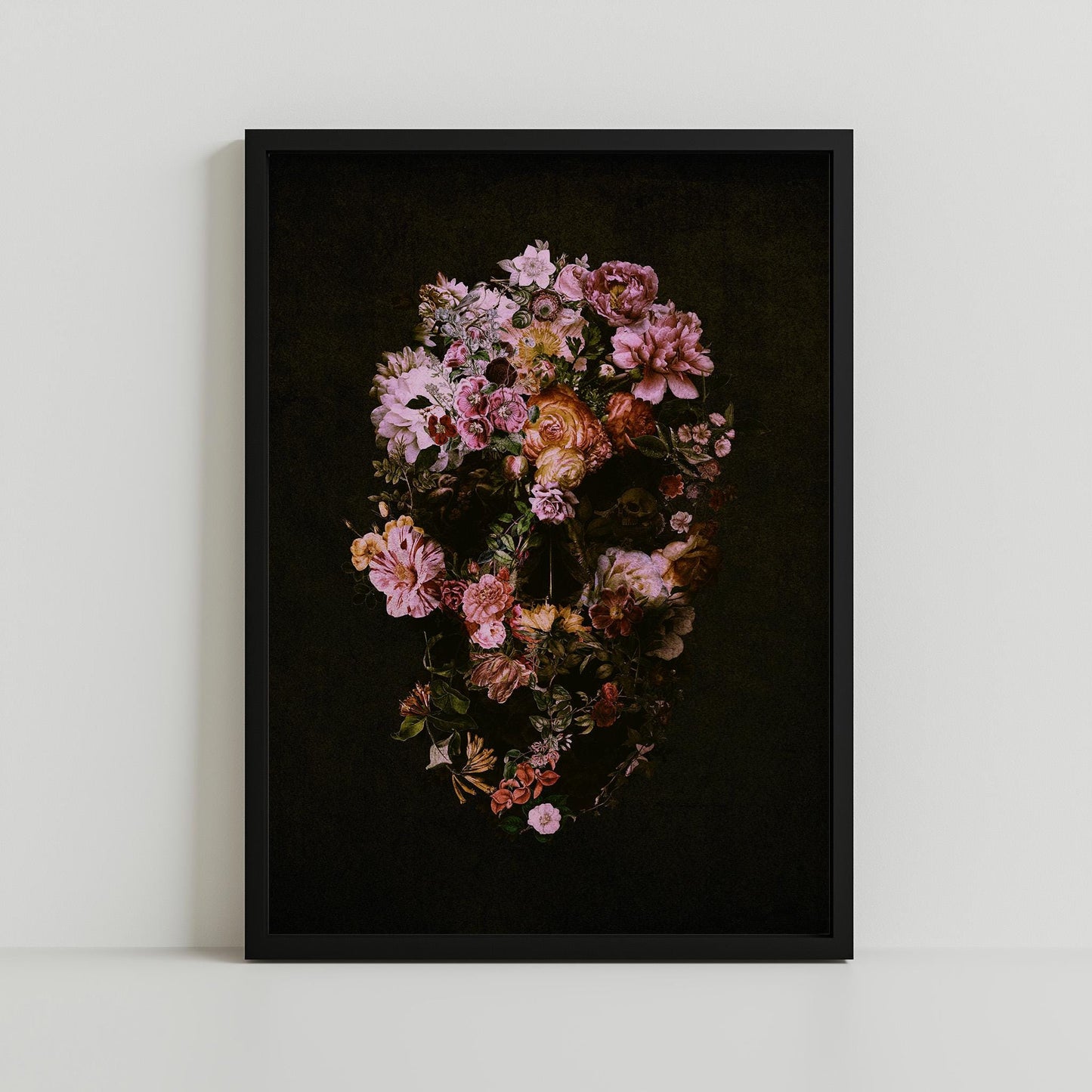 Dark Floral Skull Art, Boho Skull Home Decor | Canvas, Paper & Framed Options
