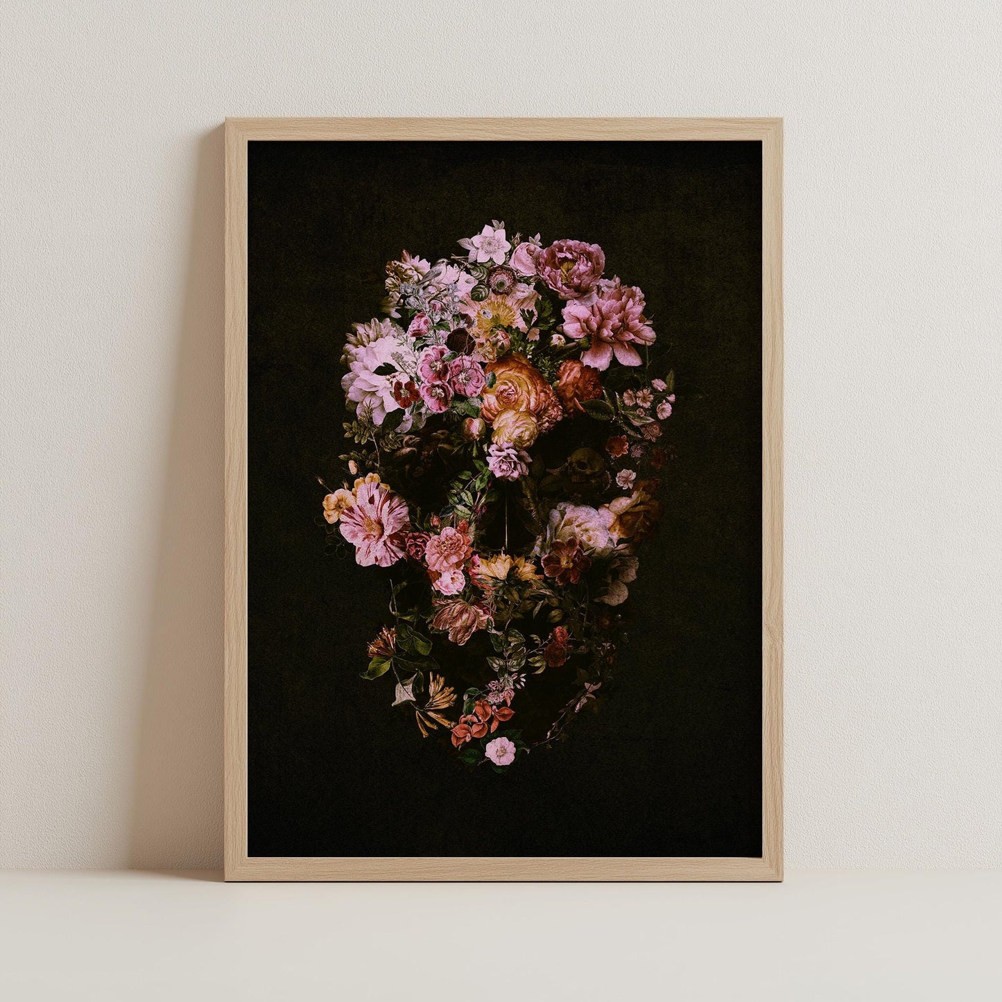 Dark Floral Skull Art, Boho Skull Home Decor | Canvas, Paper & Framed Options