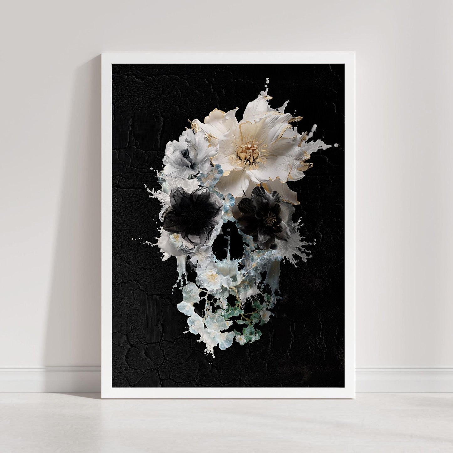 Boho Art Print, Flower Skull Home Decor, Gothic Art Gift | Canvas, Paper & Framed Options