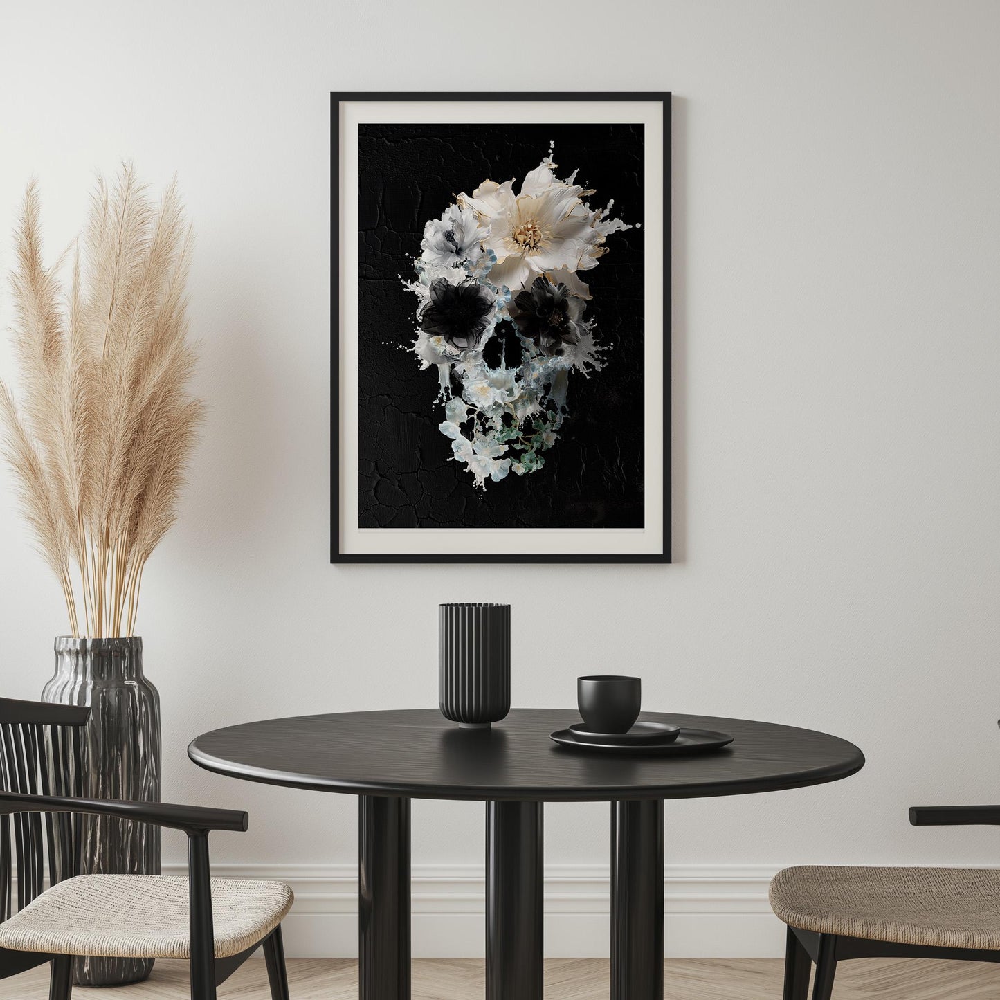 Boho Art Print, Flower Skull Home Decor, Gothic Art Gift | Canvas, Paper & Framed Options