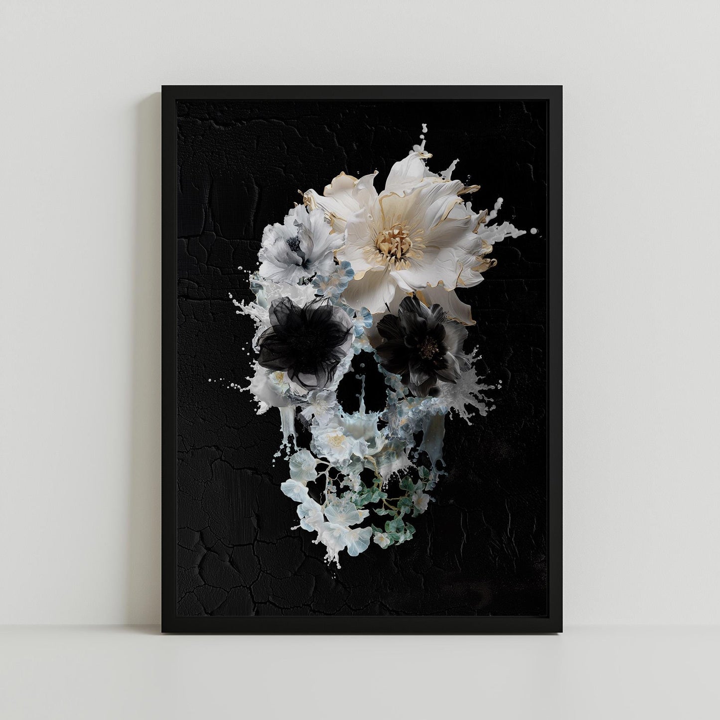 Boho Art Print, Flower Skull Home Decor, Gothic Art Gift | Canvas, Paper & Framed Options