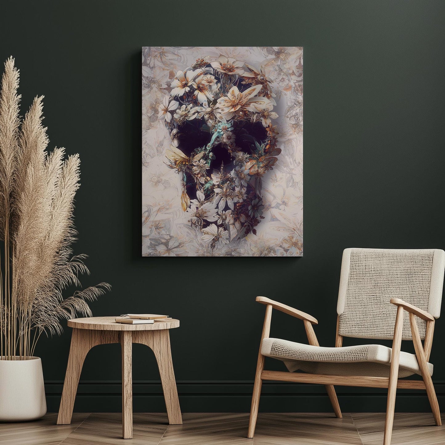 Floral Skull Art, Boho Art Decor Gift | Printed on Canvas & Paper