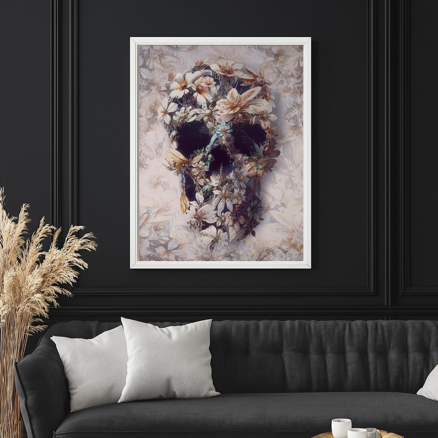 Floral Skull Art, Boho Art Decor Gift | Printed on Canvas & Paper