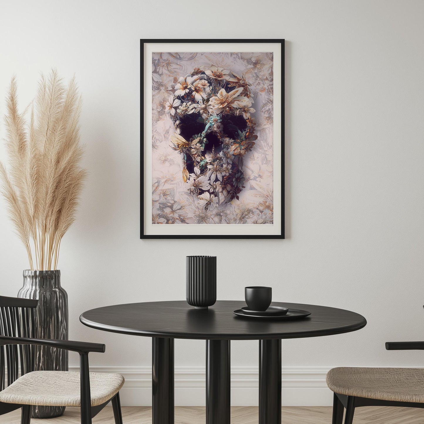 Floral Skull Art, Boho Art Decor Gift | Printed on Canvas & Paper