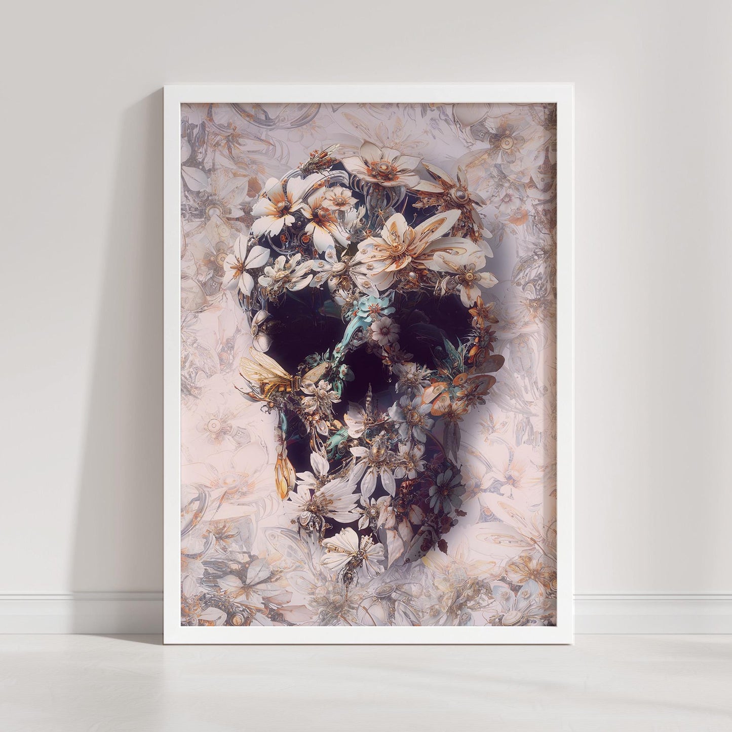 Floral Skull Art, Boho Art Decor Gift | Printed on Canvas & Paper