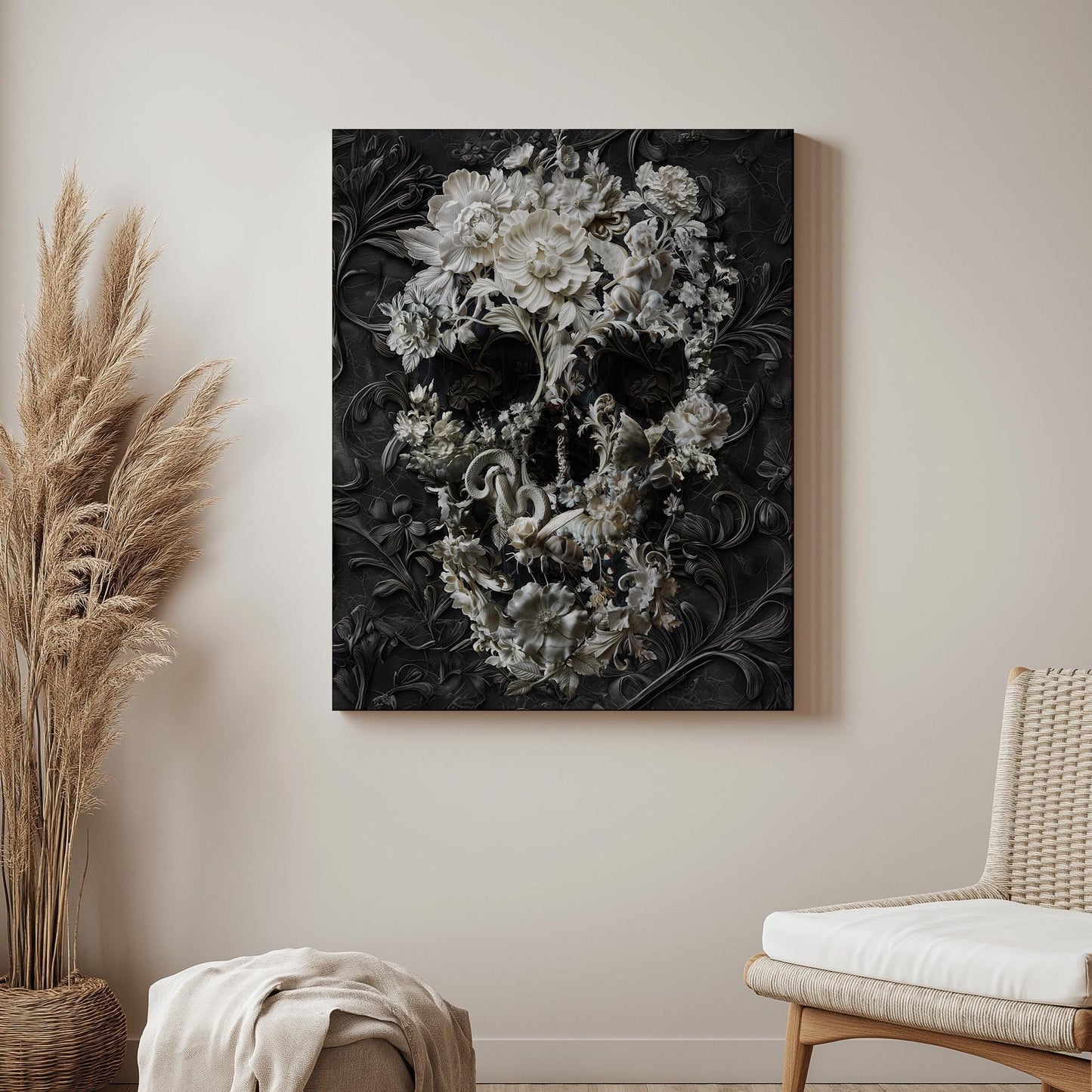 Dark Floral Art, Boho Skull Home Decor | Canvas, Paper & Framed Options