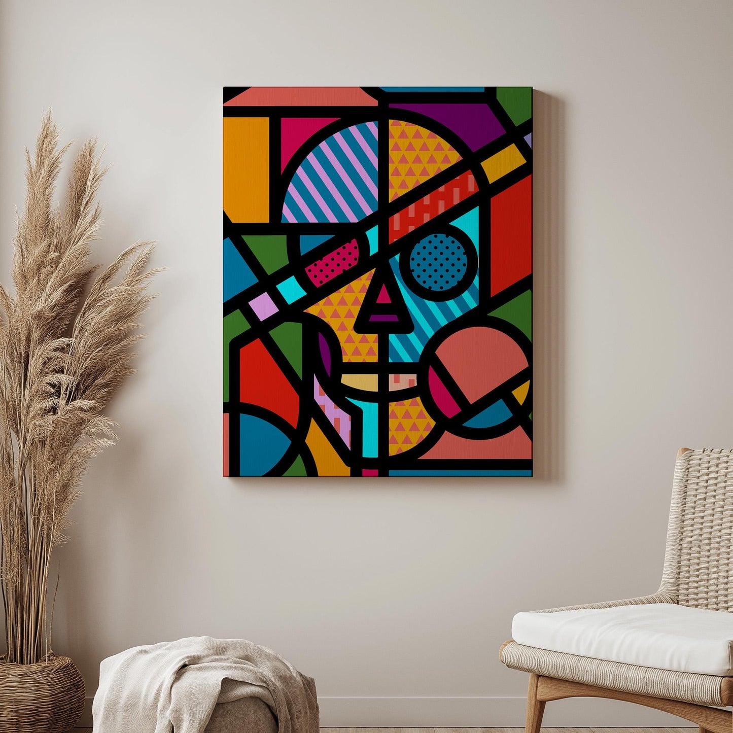 Pop Art Skull Illustration | Colorful Skull Art Gift on Canvas & Framed Options