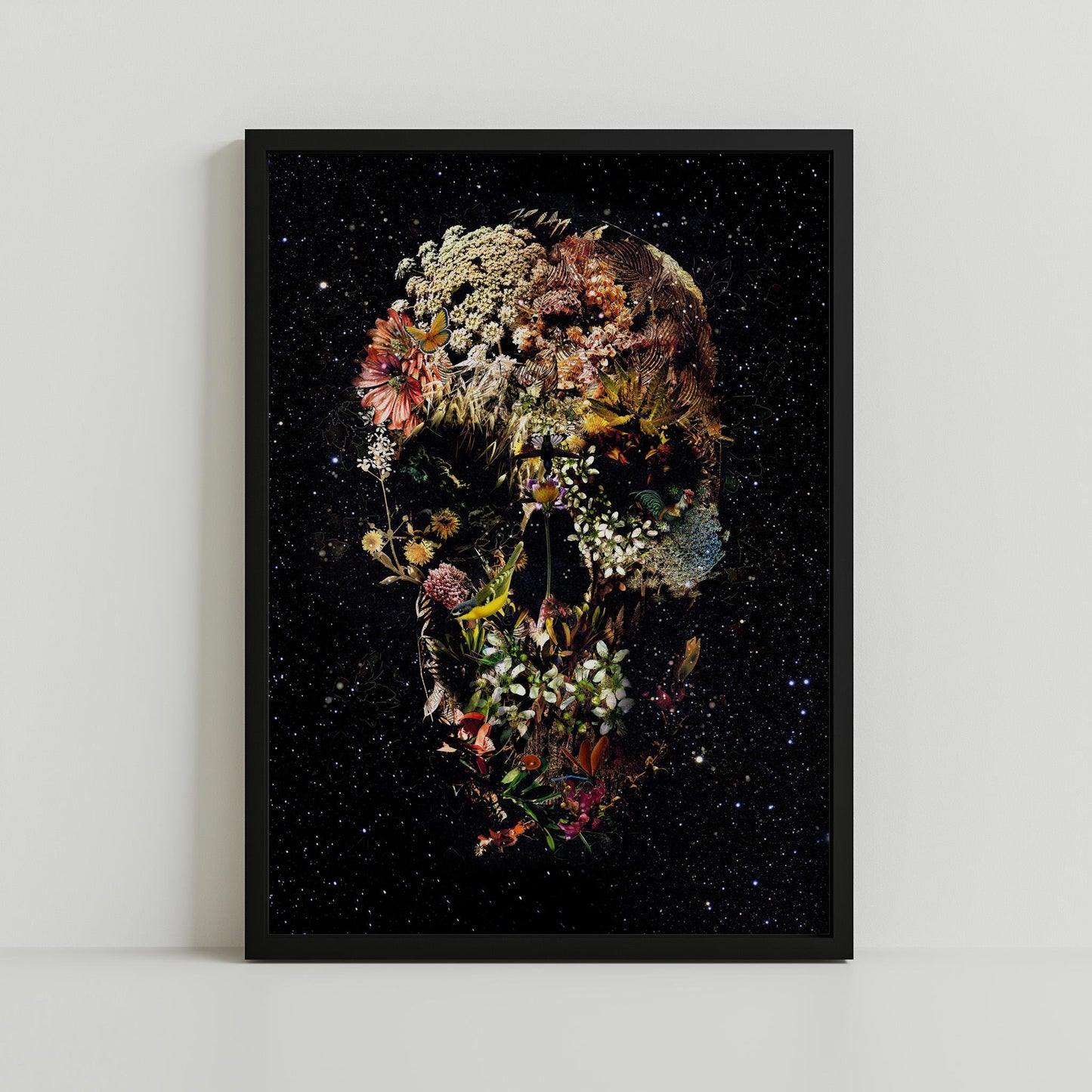 Dark Flower Skull Art, Boho Skull Decor Gift | Canvas, Paper & Framed Options