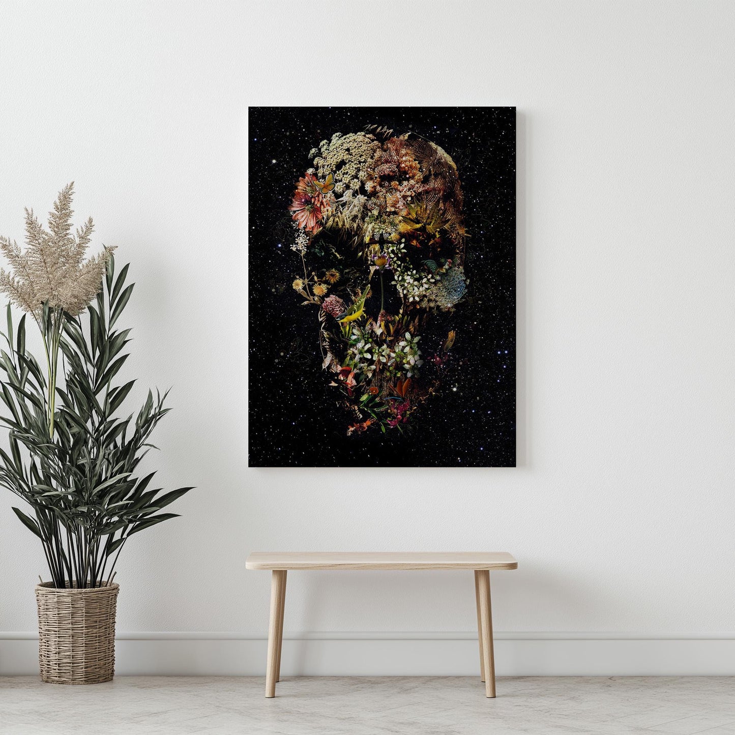 Dark Flower Skull Art, Boho Skull Decor Gift | Canvas, Paper & Framed Options