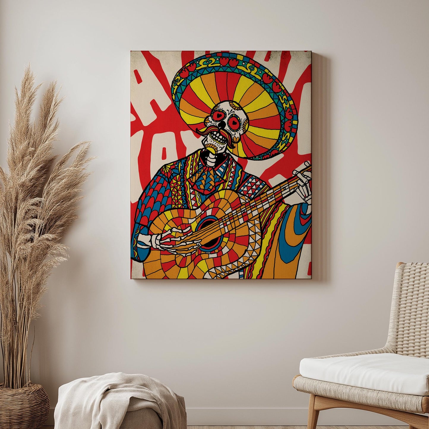 Mariachi Skeleton Vibrant Print | Day of the Dead Art | Canvas & Framed Prints