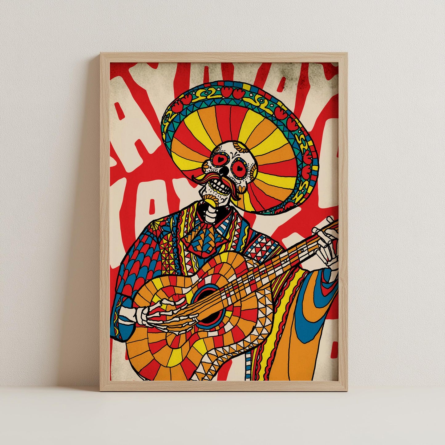 Mariachi Skeleton Vibrant Print | Day of the Dead Art | Canvas & Framed Prints
